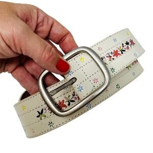 Y2K Aeropostale Floral Embossed Leather Belt White Multicolor Size S Small